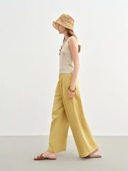 Linen Drawstring Wide-leg Cotton Knitted Drape Loose High Waist Slim Casual Pants Mssza