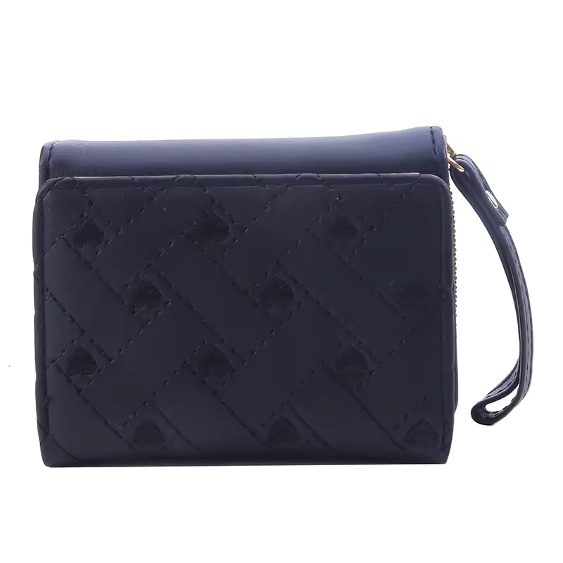 Casual PU Multi Objects Pocket Short Embroidered Love Pattern Wallet Tri Fold Card Bag Mssza