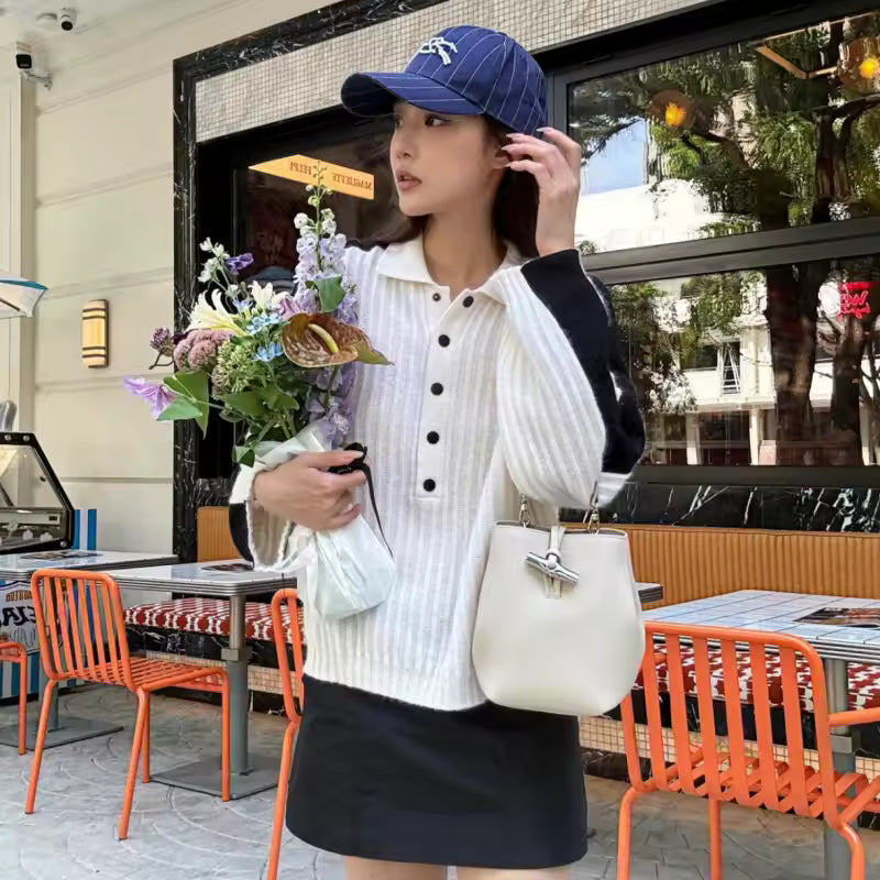 Litchi Pattern Simple and Versatile One Shoulder Cross Shoulder Bamboo Bucket Bag Mssza
