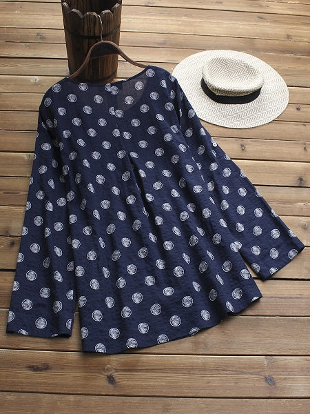 Long Adjustable Sleeve Vintage Blouse Mssza