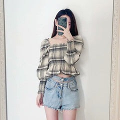 Long Sleeve Casual Square Collar Stretch Bodycon Blouses Mssza