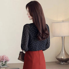 Long Sleeve Dot Pattern Office Blouse Mssza