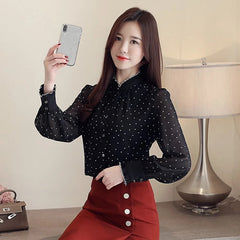 Long Sleeve Dot Pattern Office Blouse Mssza