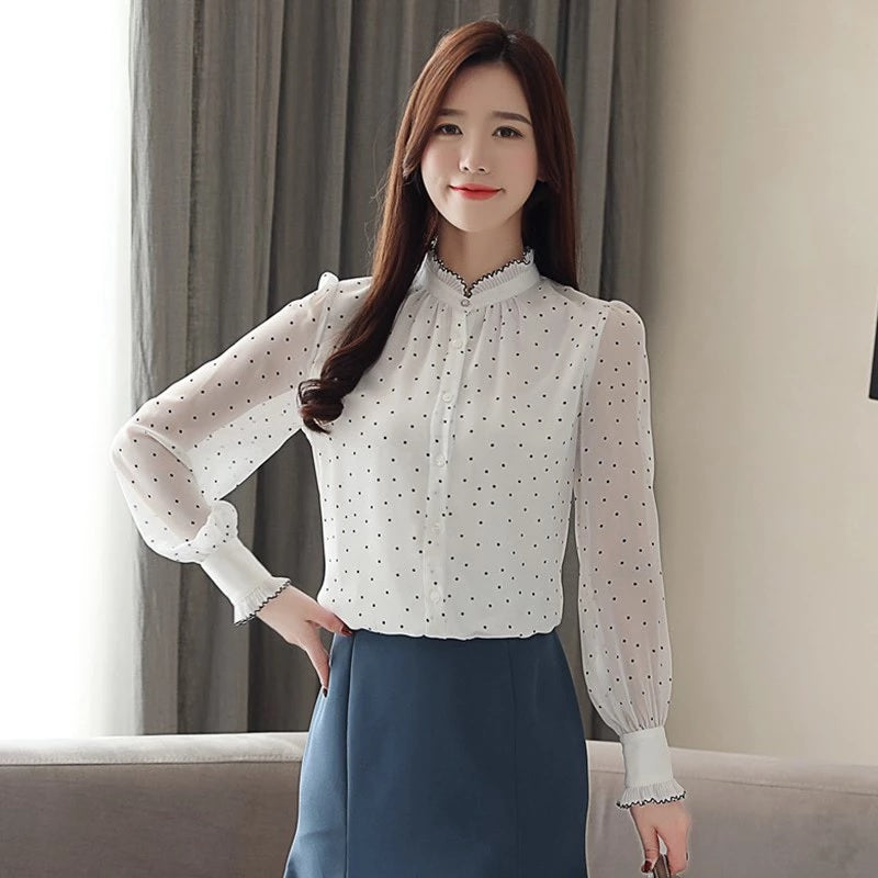 Long Sleeve Dot Pattern Office Blouse Mssza