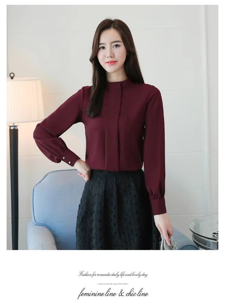 Long Sleeve Casual Chiffon Blouse Shirts Mssza