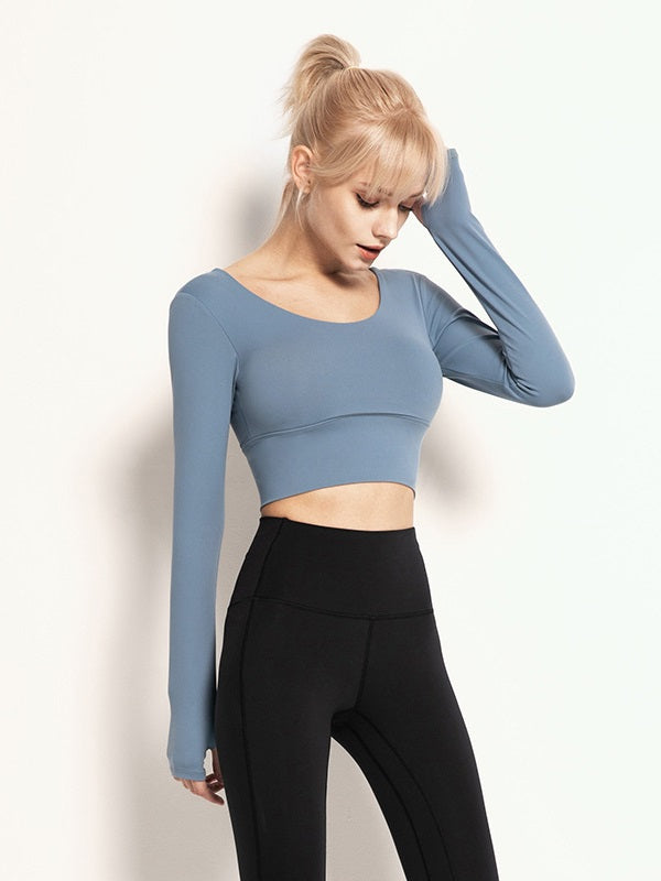 Long Sleeve Fitted Cropped Sport T-shirt Mssza