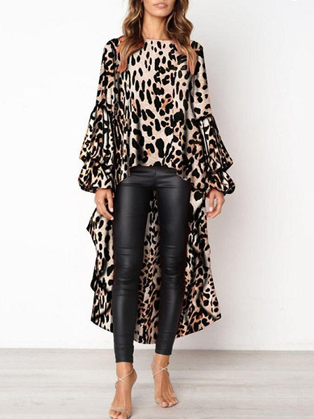 Long Sleeve Irregular Hem Blouse Mssza