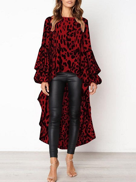 Long Sleeve Irregular Hem Blouse Mssza