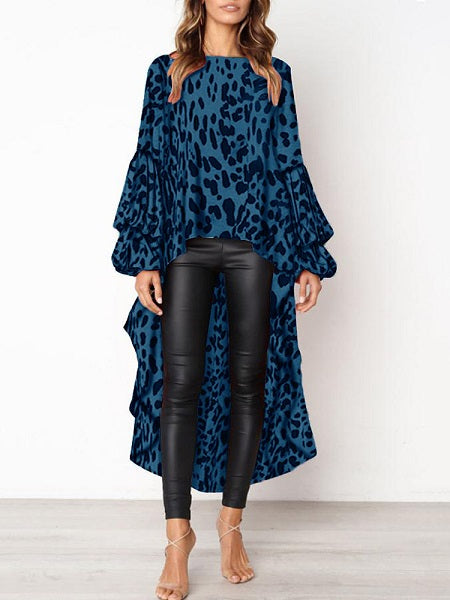 Long Sleeve Irregular Hem Blouse Mssza