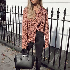 Long Sleeve Leopard Print Turn-Down Collar Shirt Mssza