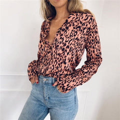Long Sleeve Leopard Print Turn-Down Collar Shirt Mssza