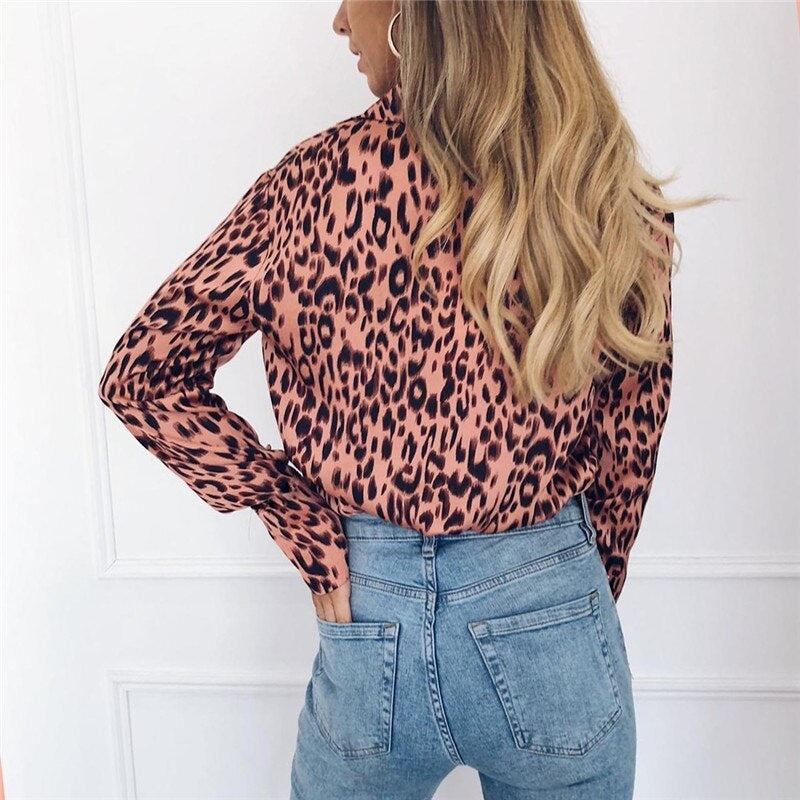 Long Sleeve Leopard Print Turn-Down Collar Shirt Mssza