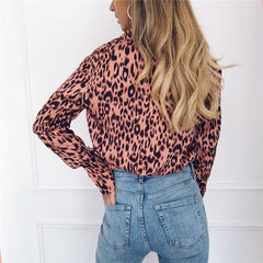 Long Sleeve Leopard Print Turn-Down Collar Shirt Mssza