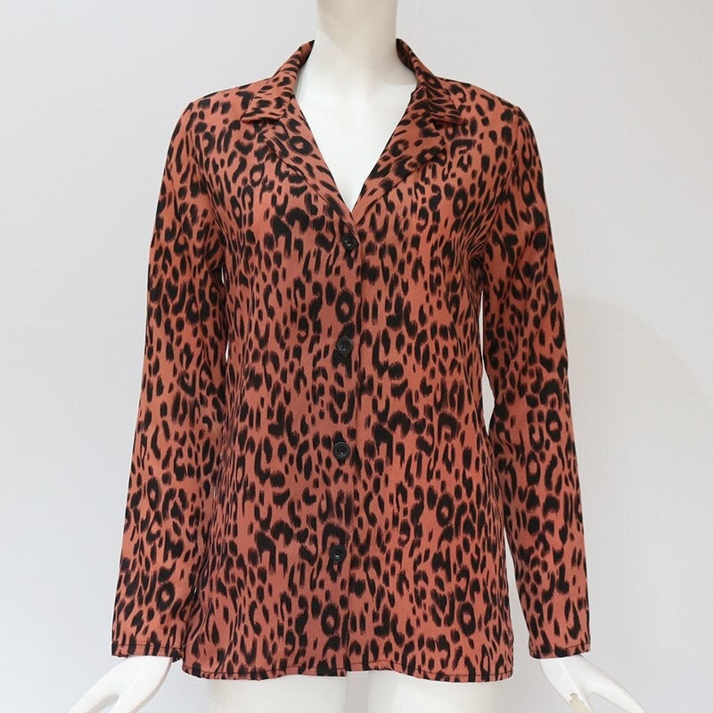 Long Sleeve Leopard Print Turn-Down Collar Shirt Mssza