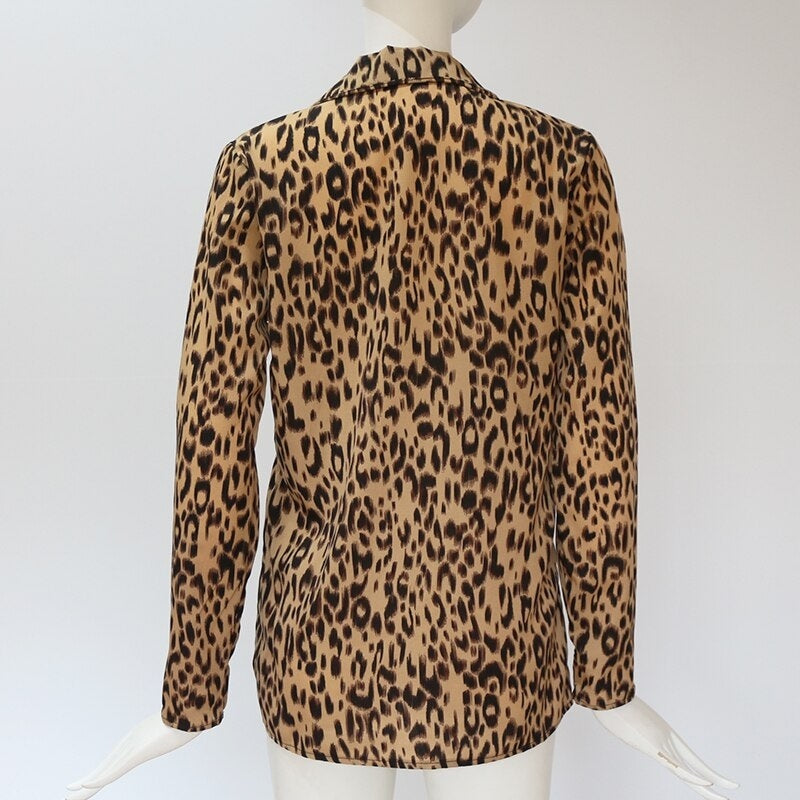 Long Sleeve Leopard Print Turn-Down Collar Shirt Mssza