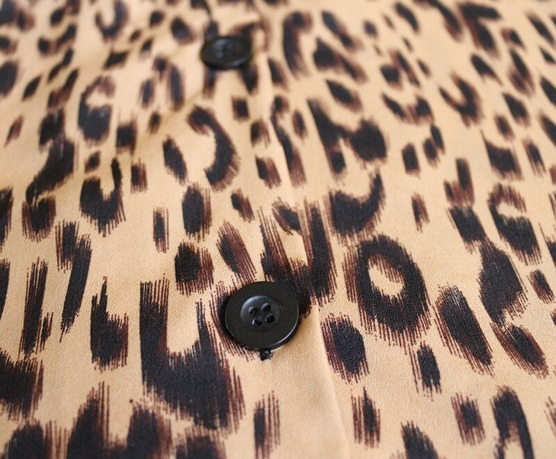 Long Sleeve Leopard Print Turn-Down Collar Shirt Mssza