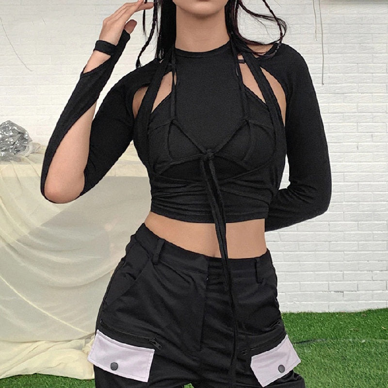Long Sleeve Solid High Street Wear Party Crop Top Mssza