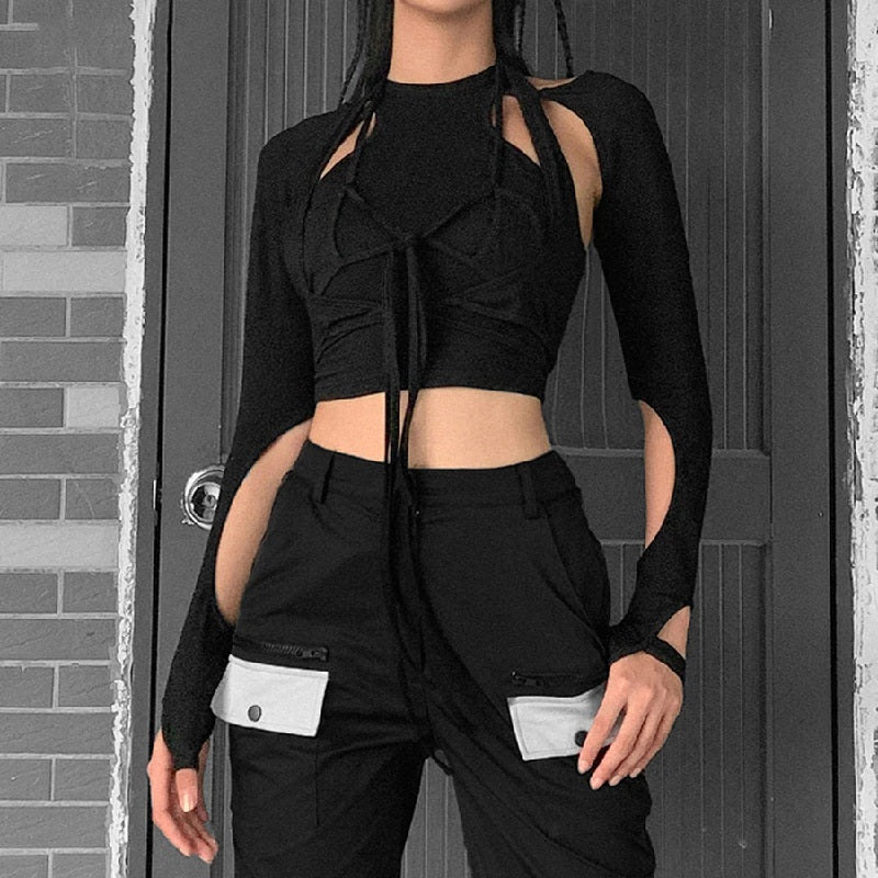 Long Sleeve Solid High Street Wear Party Crop Top Mssza