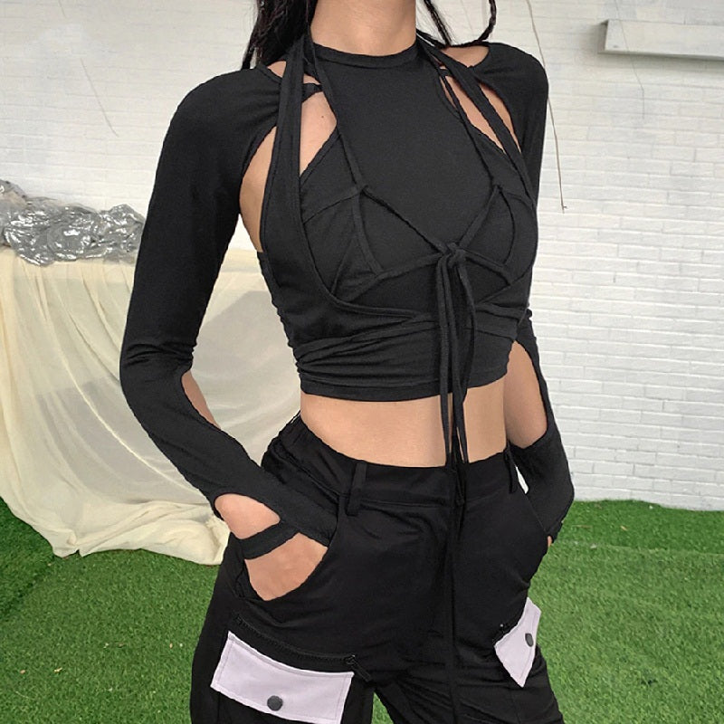 Long Sleeve Solid High Street Wear Party Crop Top Mssza