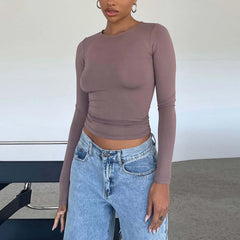 Long Sleeve Solid Slim Fit Pullovers Casual Streetwear Base Tees Mssza