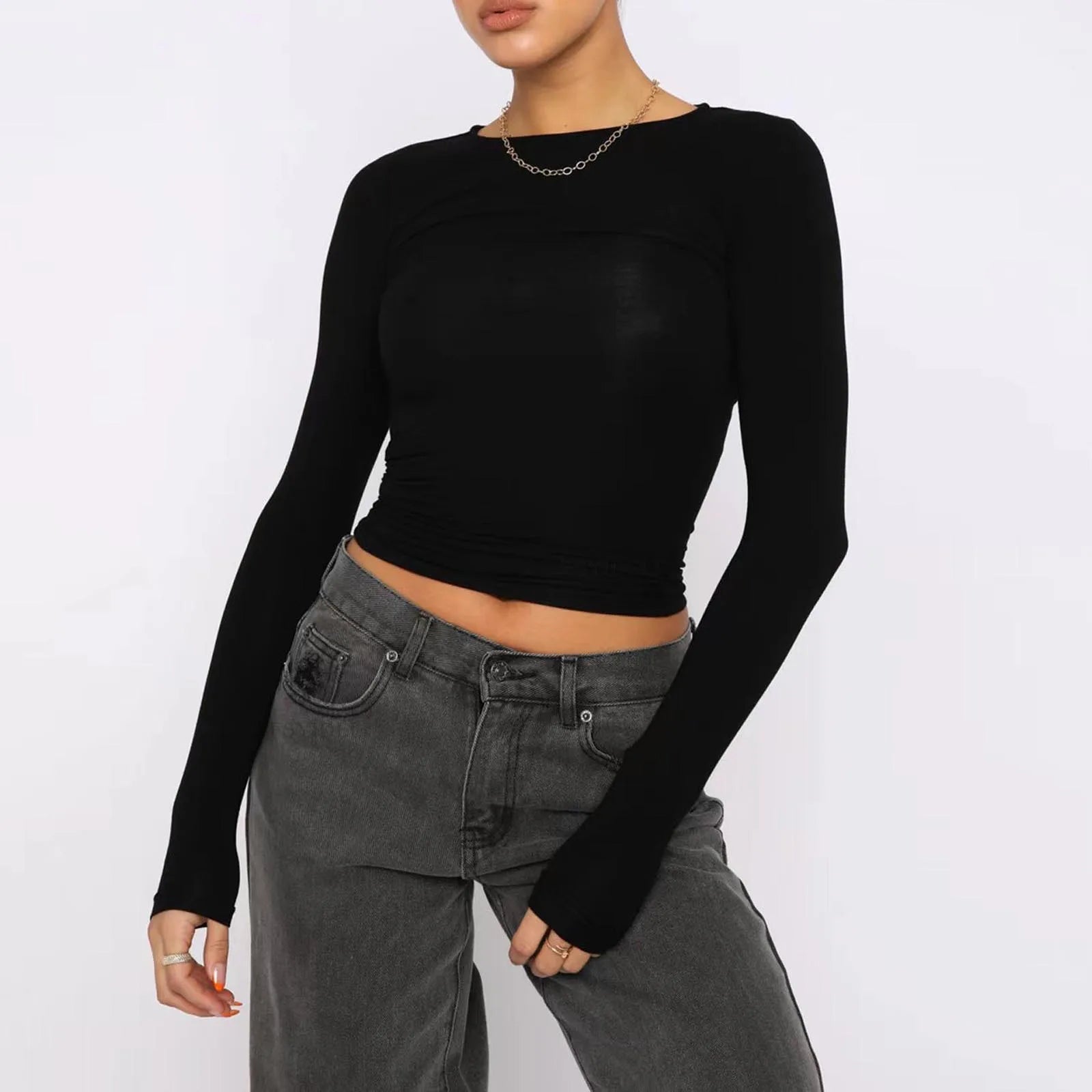 Long Sleeve Solid Slim Fit Pullovers Casual Streetwear Base Tees Mssza