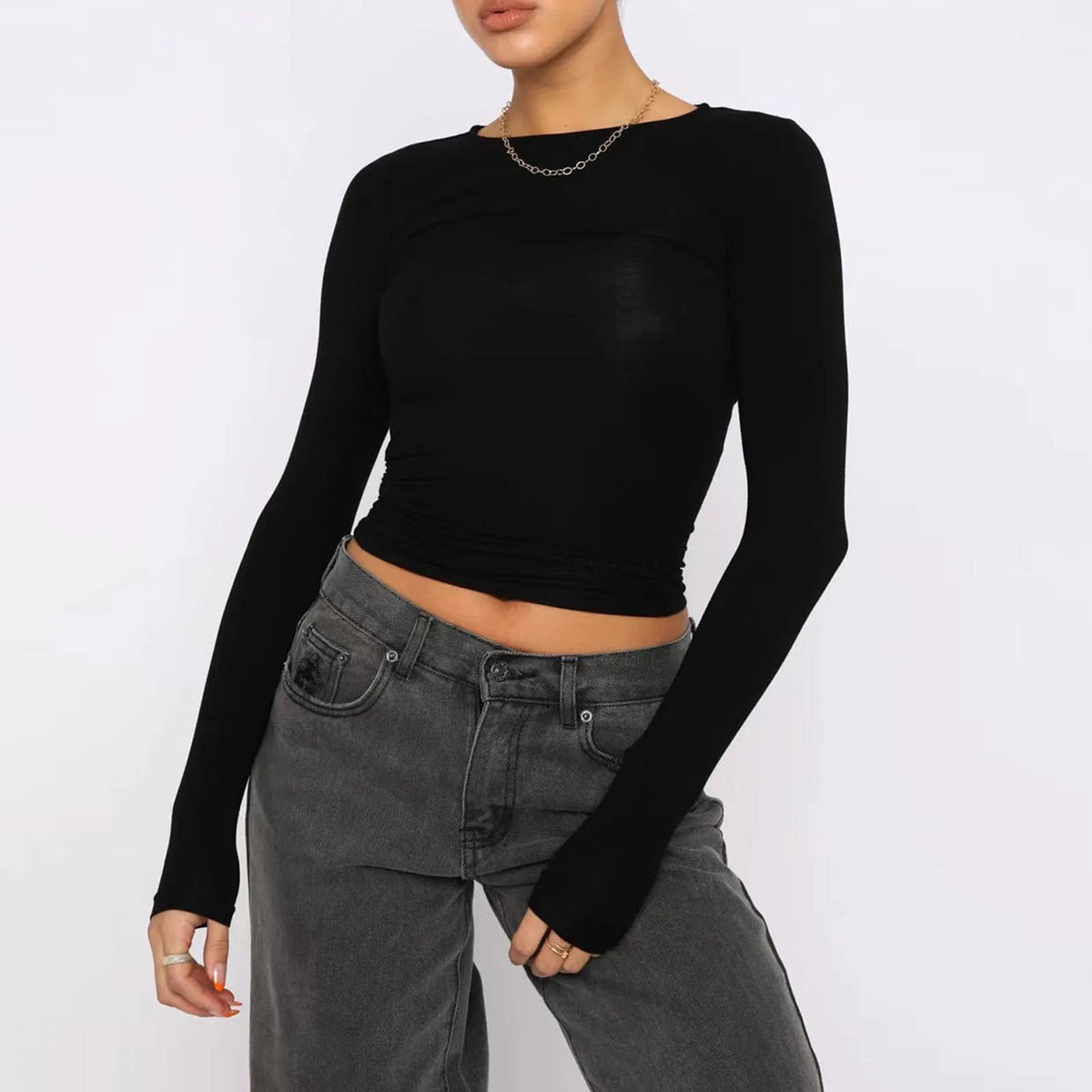 Long Sleeve Solid Slim Fit Pullovers Casual Streetwear Base Tees Mssza
