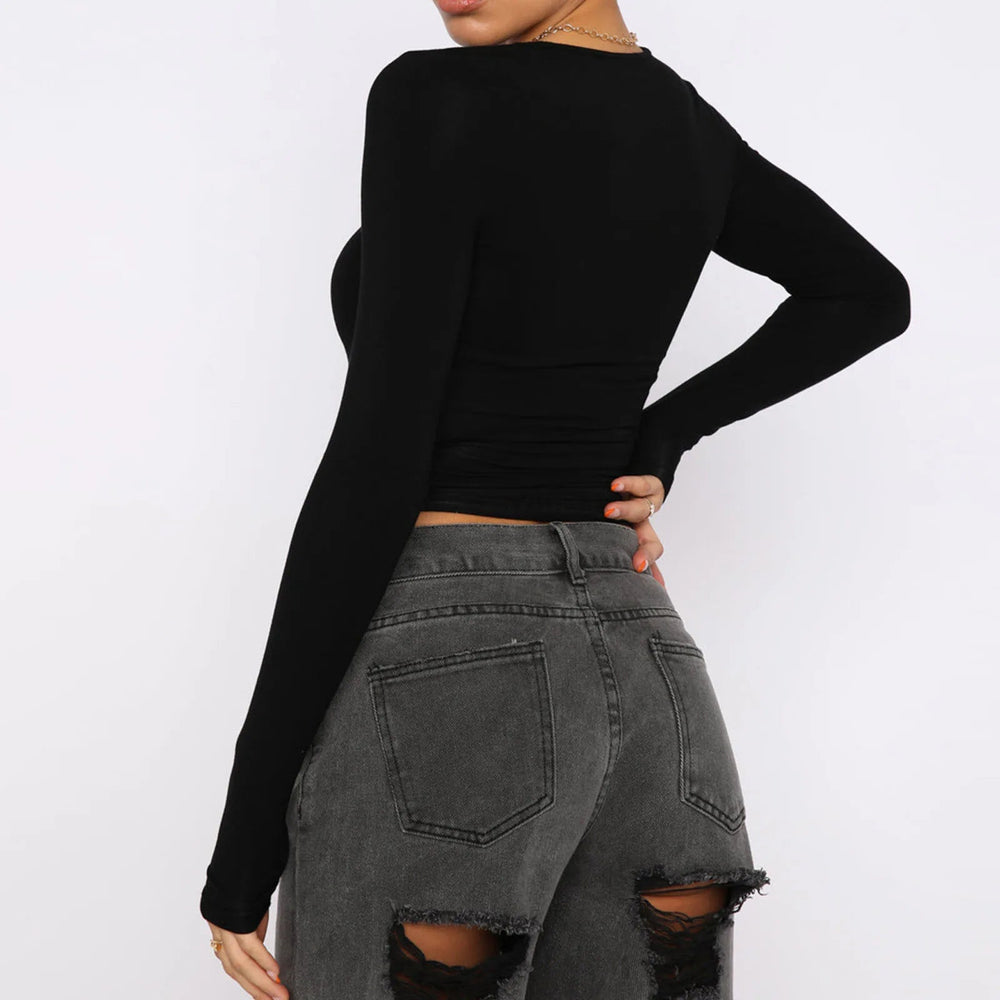 Long Sleeve Solid Slim Fit Pullovers Casual Streetwear Base Tees Mssza