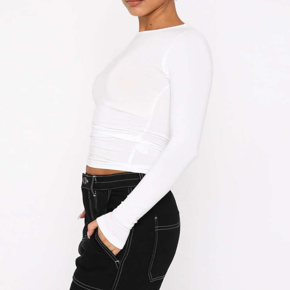 Long Sleeve Solid Slim Fit Pullovers Casual Streetwear Base Tees Mssza