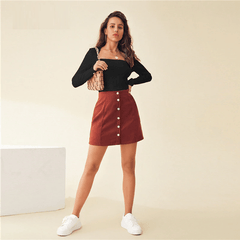 Long Sleeve Solid Slim Fitted Elegant T-shirts Mssza