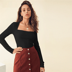 Long Sleeve Solid Slim Fitted Elegant T-shirts Mssza