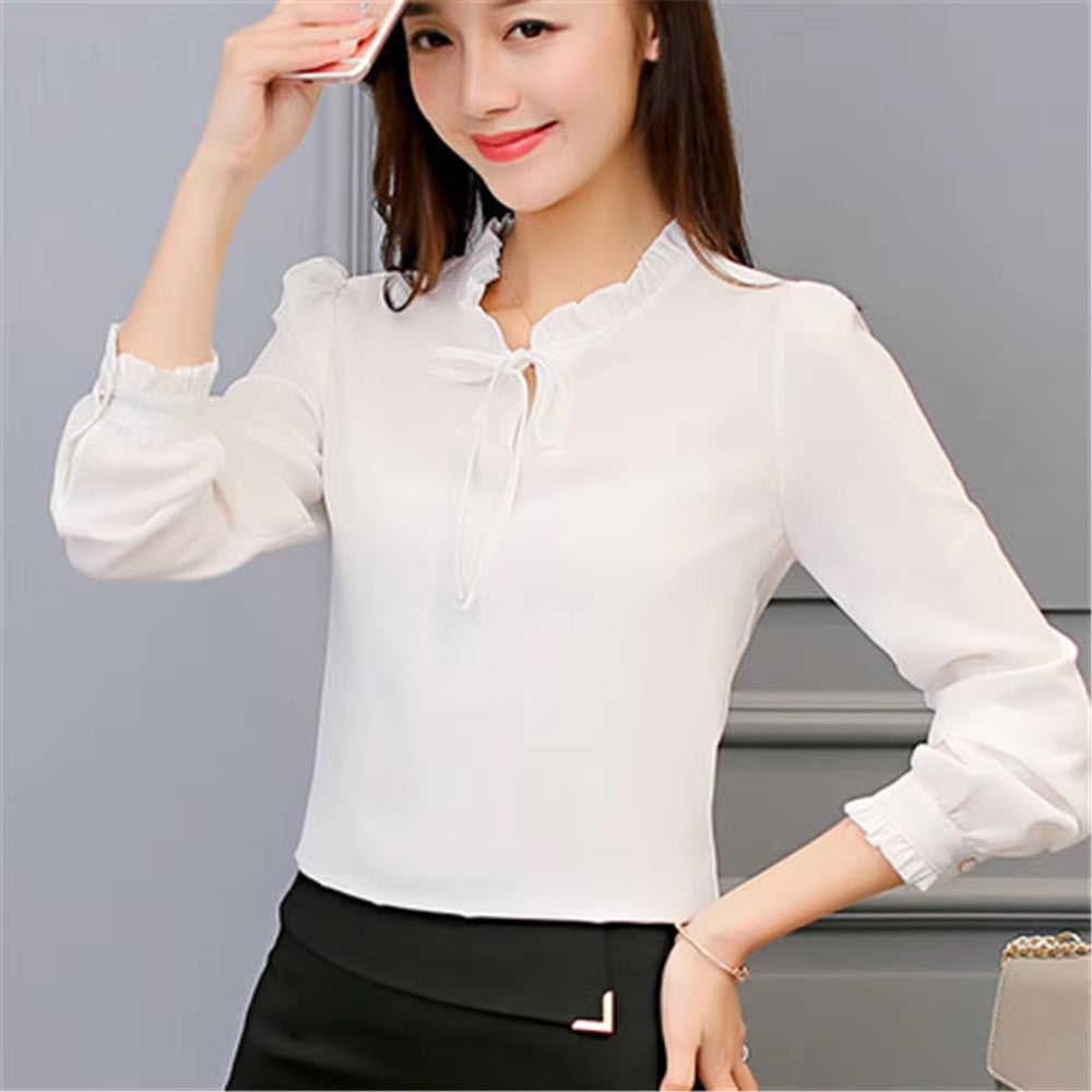 Long Sleeve Streetwear Chiffon Blouse Elegant Blusa Tops Mssza