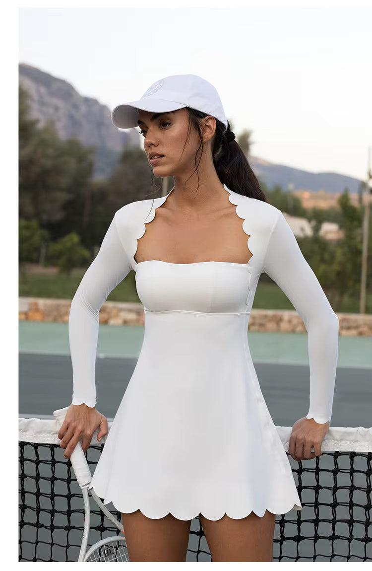 Long Sleeve Wave Lace Breathable Quick-Drying One-Piece Mini Dress Mssza