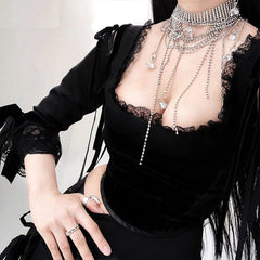 Long-Sleeved Punk Style Patchwork Tank Tops Mssza