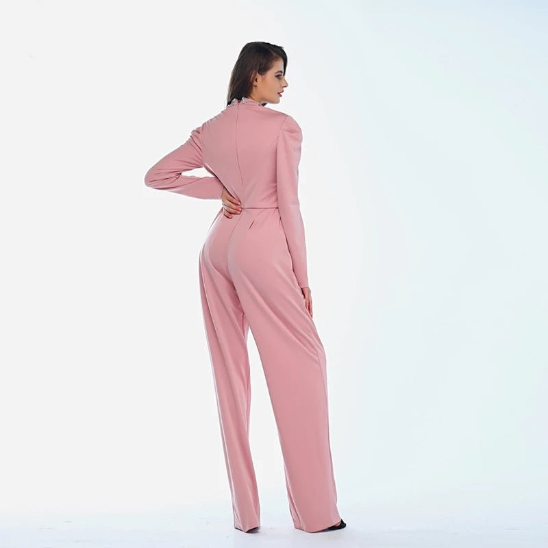Long Sleeves High Collar Diamond Jumpsuit Mssza