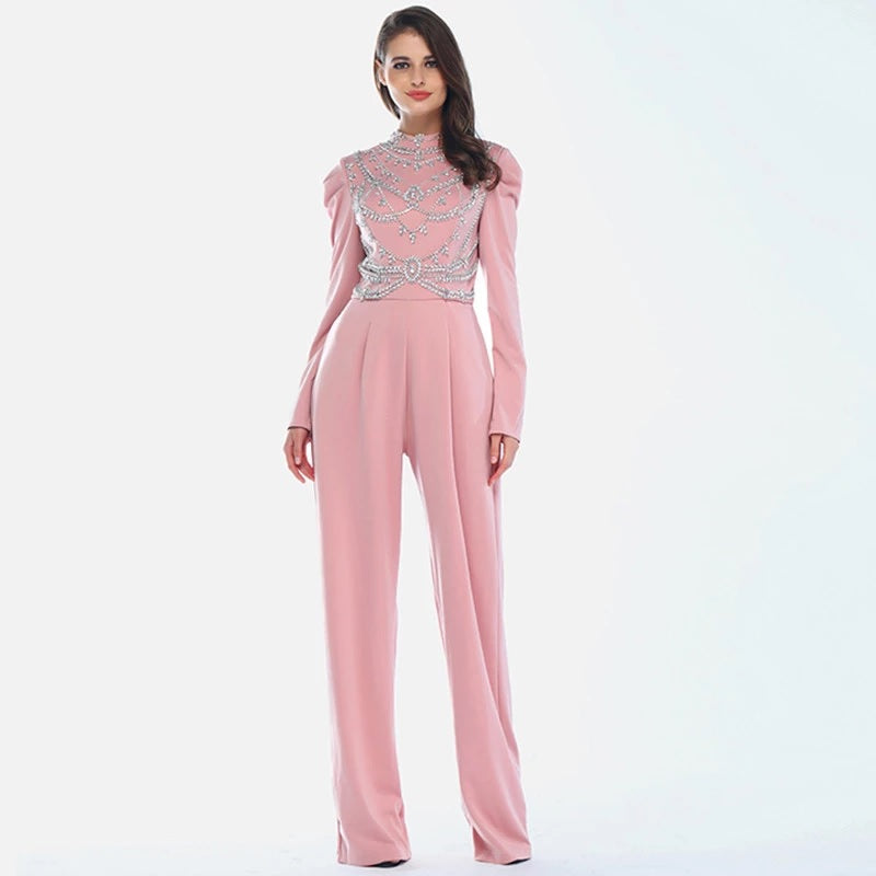 Long Sleeves High Collar Diamond Jumpsuit Mssza