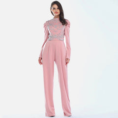 Long Sleeves High Collar Diamond Jumpsuit Mssza