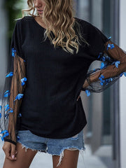 Long Sleeves Jewel Neck Applique T Shirt Mssza