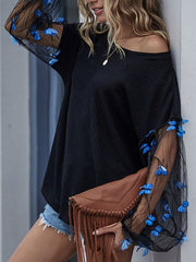 Long Sleeves Jewel Neck Applique T Shirt Mssza