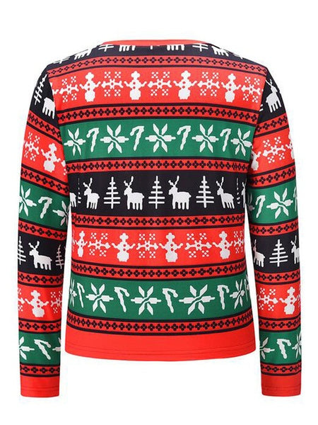 Long Sleeves Polyester Christmas Pattern Jewel Neck Sweater T Shirt Mssza