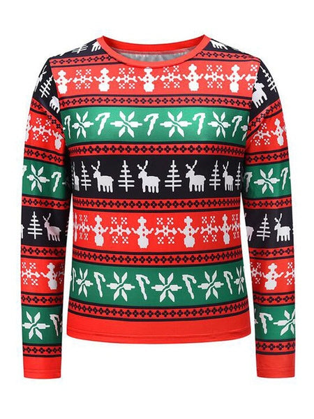 Long Sleeves Polyester Christmas Pattern Jewel Neck Sweater T Shirt Mssza