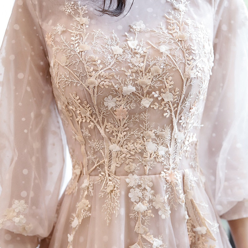 Long Sleeves Elegant O-neck Prom Dresses Mssaz Desses