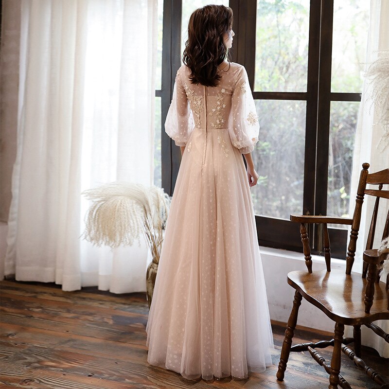 Long Sleeves Elegant O-neck Prom Dresses Mssaz Desses