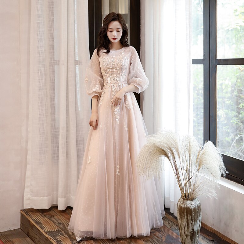 Long Sleeves Elegant O-neck Prom Dresses Mssaz Desses