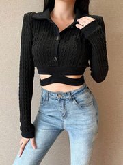 Long Sleeves Turndown Collar Retro Top Mssza