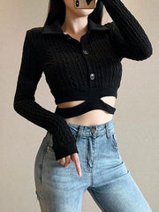 Long Sleeves Turndown Collar Retro Top Mssza