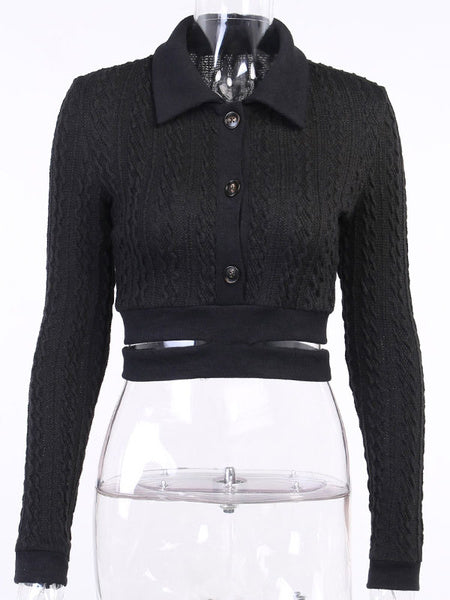 Long Sleeves Turndown Collar Retro Top Mssza