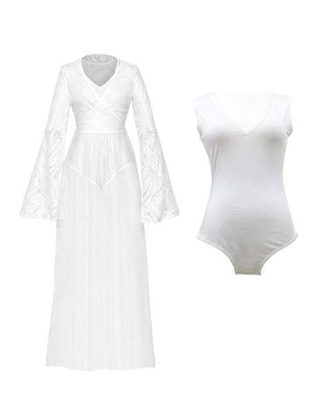 Long Sleeves V Neck Polyester Floor Length Maxi Dresses Mssza