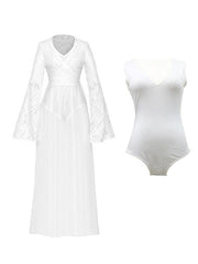 Long Sleeves V Neck Polyester Floor Length Maxi Dresses Mssza