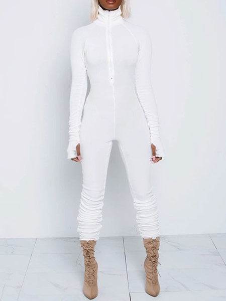 Long Sleeves Zipper Skinny Jumpsuit Mssza