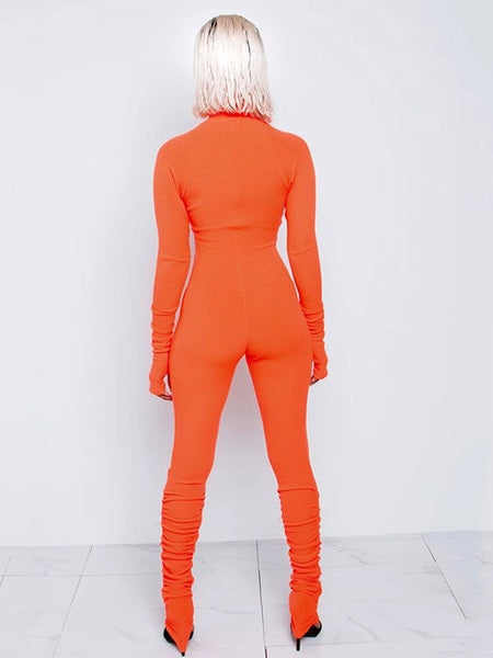 Long Sleeves Zipper Skinny Jumpsuit Mssza